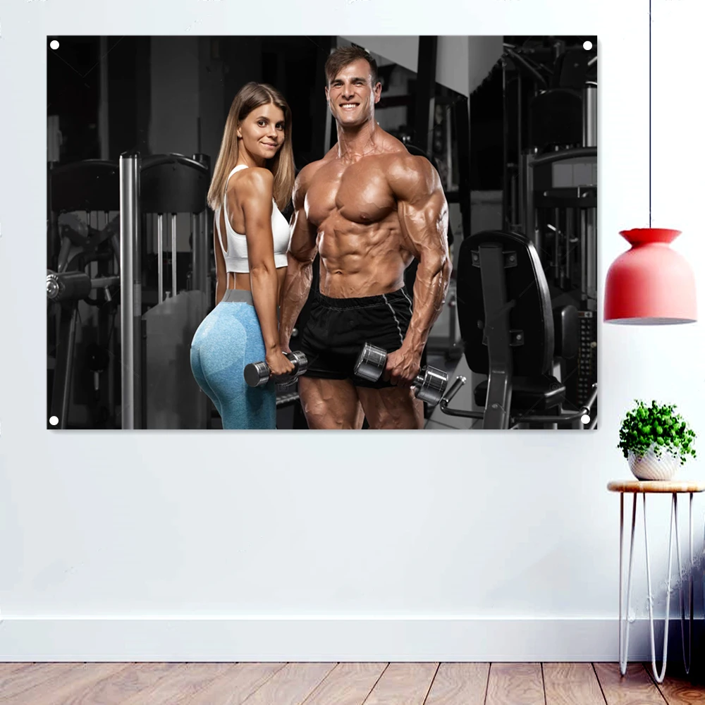 

Sexy Couple Showing Muscle Wallpaper Wall Art Hang Paintings Sport Workout Poster Mural Gym Decoration Banner Flags Tapestry