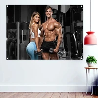 sexy couple showing muscle wallpaper wall art hang paintings sport workout poster mural gym decoration banner flags tapestry