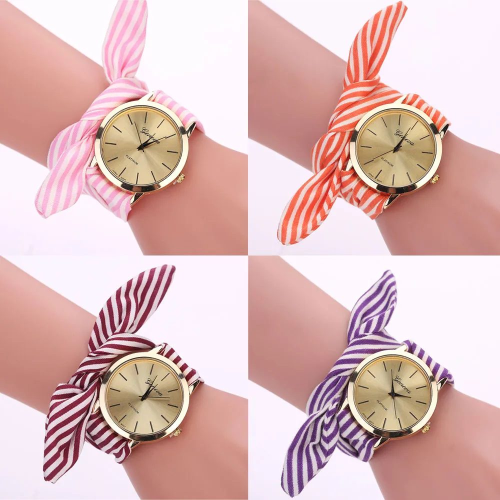 

Ms. Simple Bow Quartz Watch Striped Floral Cloth Quartz Dial Bracelet Watch Holiday Gift reloj mujer 50*