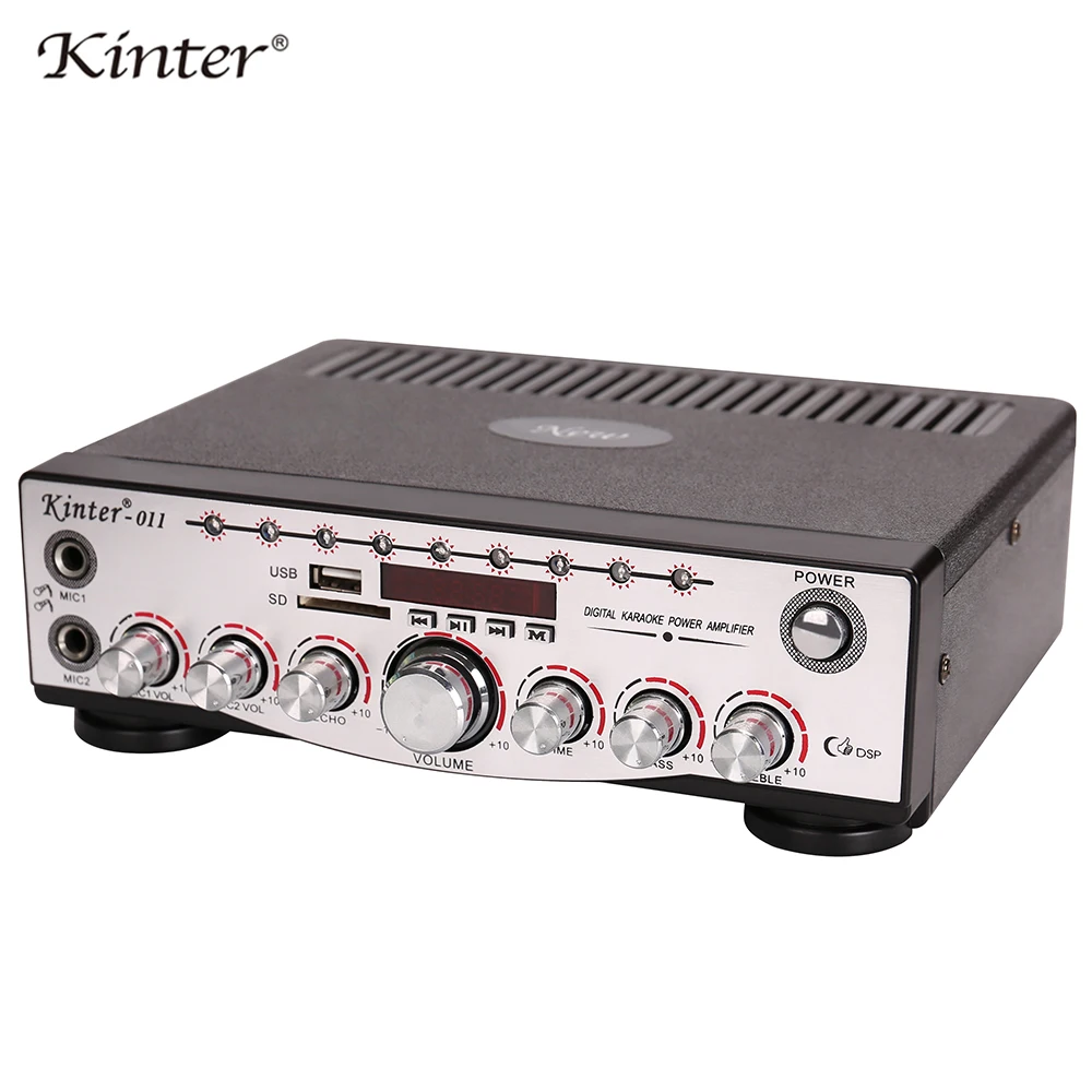 Kinter-011 hifi стерео караоке усилитель аудио с микрофоном usb sd вход 2.0CH 30 Вт FM радио Питание DC 12 В AC дома