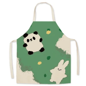 Cartoon Cute Animal Linen Theme Print Kitchen Aprons Unisex Dinner Party Cooking Bib Funny Pinafore Cleaning Baking Accessories
