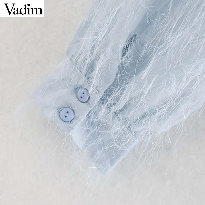 Vadim women chic tassel patchwork crop top ruffles long sleeve back buttons shirts female cute short blouse blusas LB687