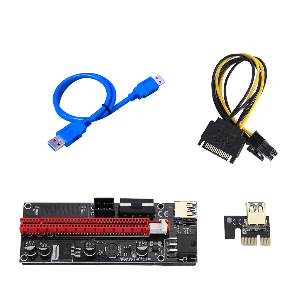 

100 Pcs PCI-E Riser Card USB 3.0 Riser Express 1X 4x 8x 16x Extender Adapter SATA 15pin to 4pin Power Cable for