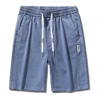mens summer sold color thin denim shorts straight casual denim pants slim business jeans elastic waist knee length trouser pant