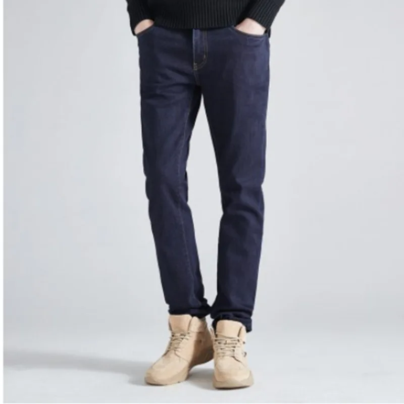 Four Seasons Men Clothing Classic Pure Cotton Solid Color Loose Stretch Straight-Leg Jeans Trendy Casual Denim Trousers  Denim