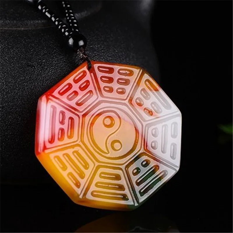 Natural Colour Jade Taiji Bagua Pendant Necklace Hand-Carved Chinese Charm Jadeite Jewelry Fashion Amulet Gifts for Men Women | Украшения и