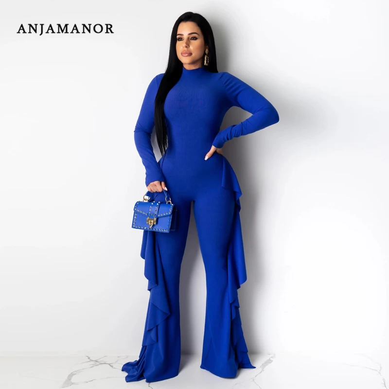 ANJAMANOR сексуальный трикотажный комбинезон с открытой спиной длинным рукавом