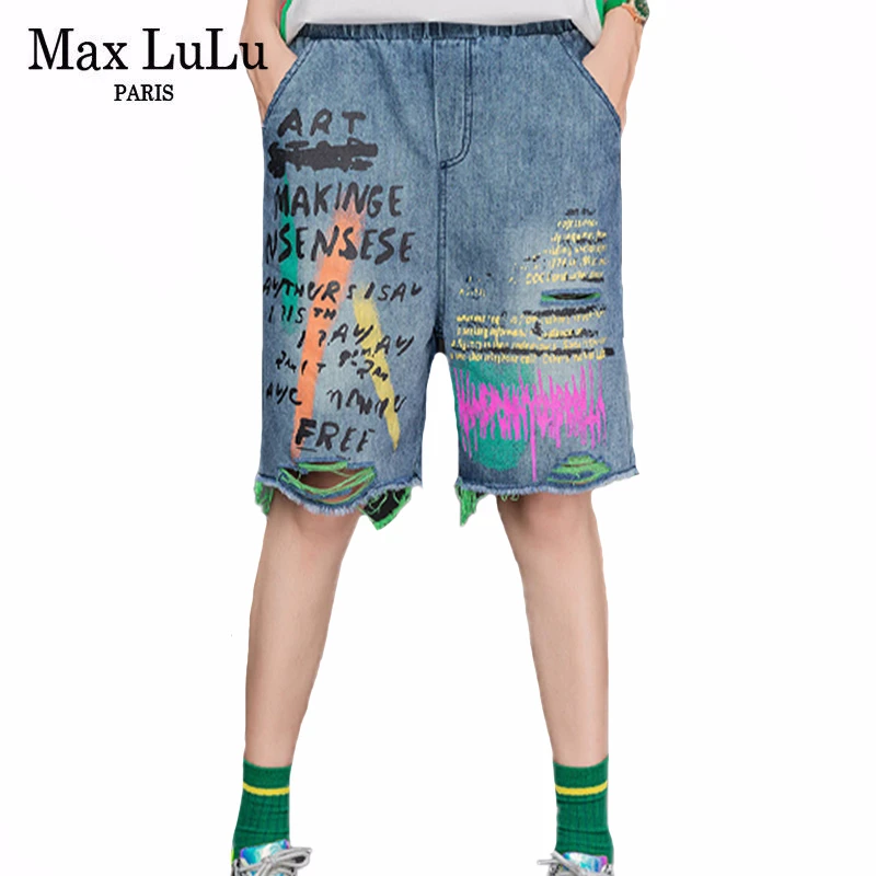 Женские джинсовые брюки в стиле панк Max LuLu повседневные рваные джинсы с принтом