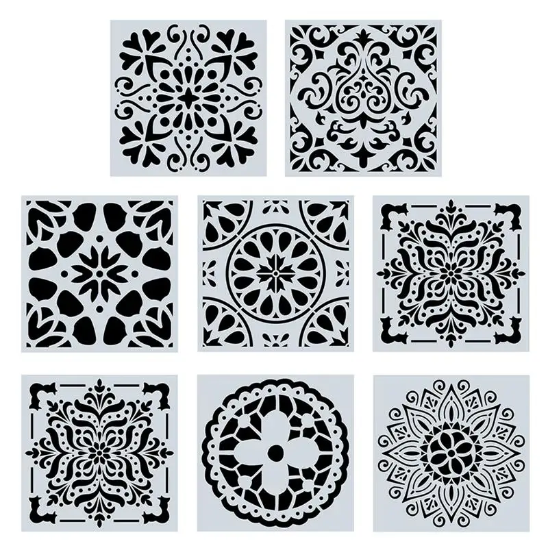 

8Pcs Mandala Auxiliary Painting Templates DIY Painting Templates (Black White)