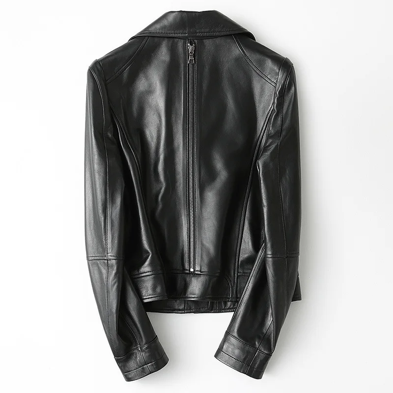 

Real Brands Streetwear Leather Female Jacket 2020 Fashion Elegant Casual Slim Short Motorcycle Sheepskin Coat 22295LW371