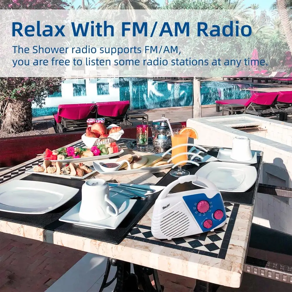 PRUNUS IPX4 водонепроницаемый портативный AM FM радио плеер с верхней ручкой динамиком