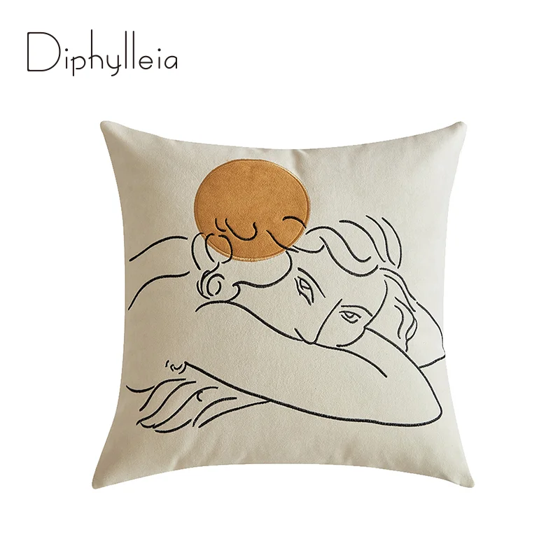 

Чехол для подушки Diphylleia Matisse, 45x45 см, с вышивкой, в современном минималистическом стиле