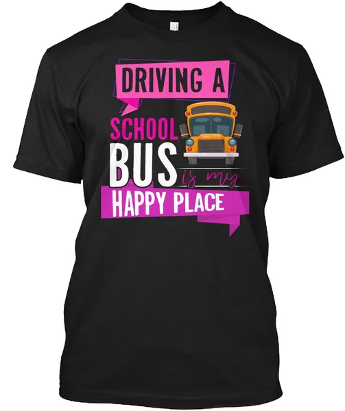 

Men's fashion cotton t shirt School Bus is my Happy Place shirt Round Neck Printed Short Sleeve T-Shirt