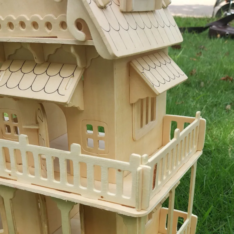 Деревянный 3D головоломка Дом DIY Кукольный дом вилла модель Собранный миниатюрный кукольный домик развивающие ролевые игры игрушки для детей девочек