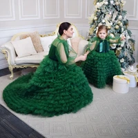 absolute unique design mommy and me matching dresses for photo shoot premiumtulle emerald green mother kids evening dress gown