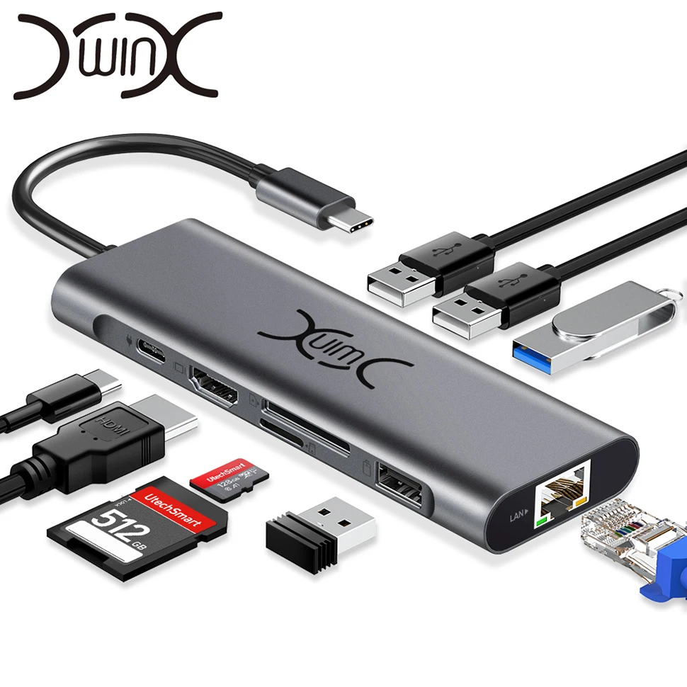YXwin Мульти USB C концентратор к HDMI 3 0 SD TF кард ридер VGA адаптер разветвитель для MacBook