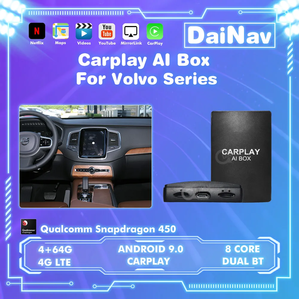 

Беспроводной автомобильный мультимедийный плеер CarPlay Ai Box для Volvo серии Android 9