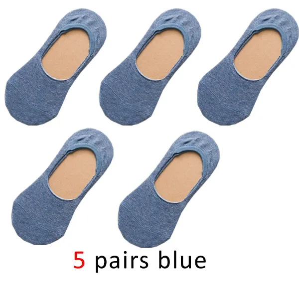 blue WHLYZ YW хлопковые нескользящие женские носки, однотонные модные невидимые носки, harajuku, хорошее качество, женские носки, 5 пар/лот - Color: blue