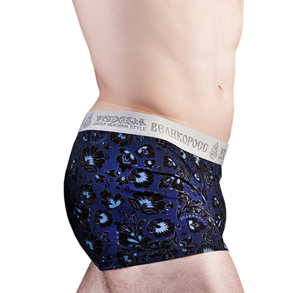 Трусы боксеры Великоросс синяя хохлома хлопок ПИМа|Мужские трусы боксеры| |