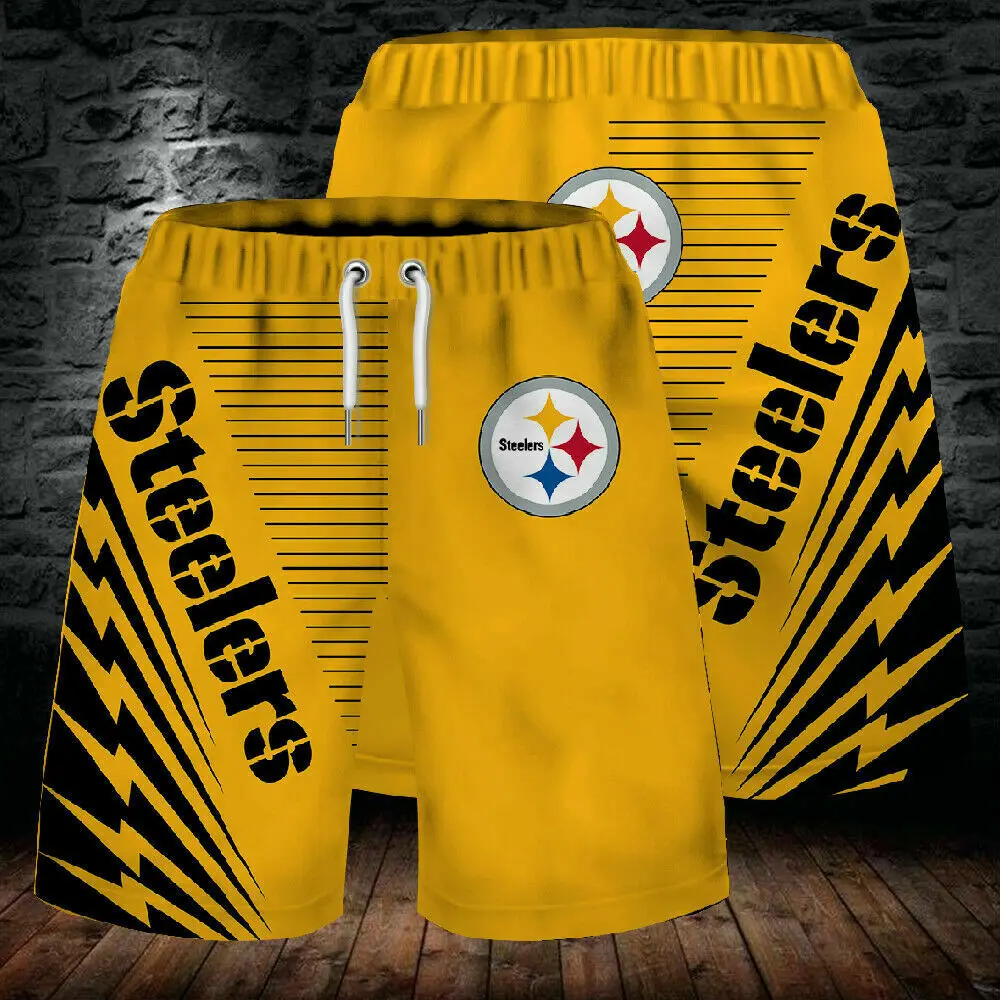 

American size Steelers Summer Beach Shorts Men's 3D Print Sports Shorts Swim Trunks