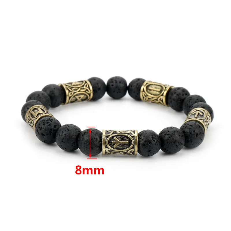 Gold-8mm Винтажный норвежский викинг браслеты Odin Luna символ Шарм Лава камень бусины браслет для мужчин эфирное масло диффузии ювелирные изделия - Окраска металла: Gold-8mm