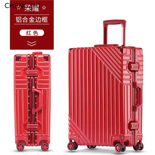 red CHENGZHI2" 24" 2" 29 дюймов, роскошная алюминиевая рама, высокое качество, чемодан на колёсиках, Спиннер для мужчин, деловой чемодан, колеса, Женская дорожная сумка - Цвет: red