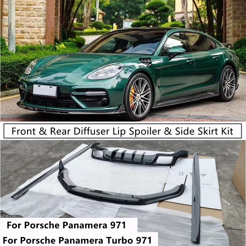 Difusor de alerón delantero y trasero de fibra de carbono para Porsche Panamera 971, Kit de faldón lateral para alerón, Turbo 2017-2021