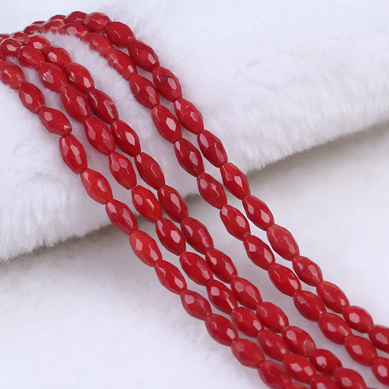 

6*9mm Red Rice Shape Coral Faceted Bead Jewelry Strands