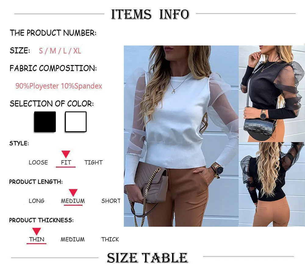 

Top Sexy Puff Sleeve Mesh Slim Solid Color Top aesthetic clothes mujer camisetas flower shirt women vintage long sleeve