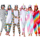 Пижама-комбинезон унисекс, фланелевая Ночная рубашка в виде тигра, кота, ститча, единорога, домашняя одежда для взрослых, зимний