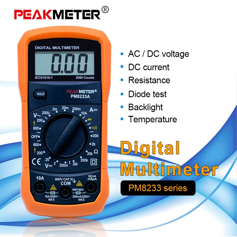 Карманный цифровой мультиметр PEAKMETER вольтметр амперметр переменного тока