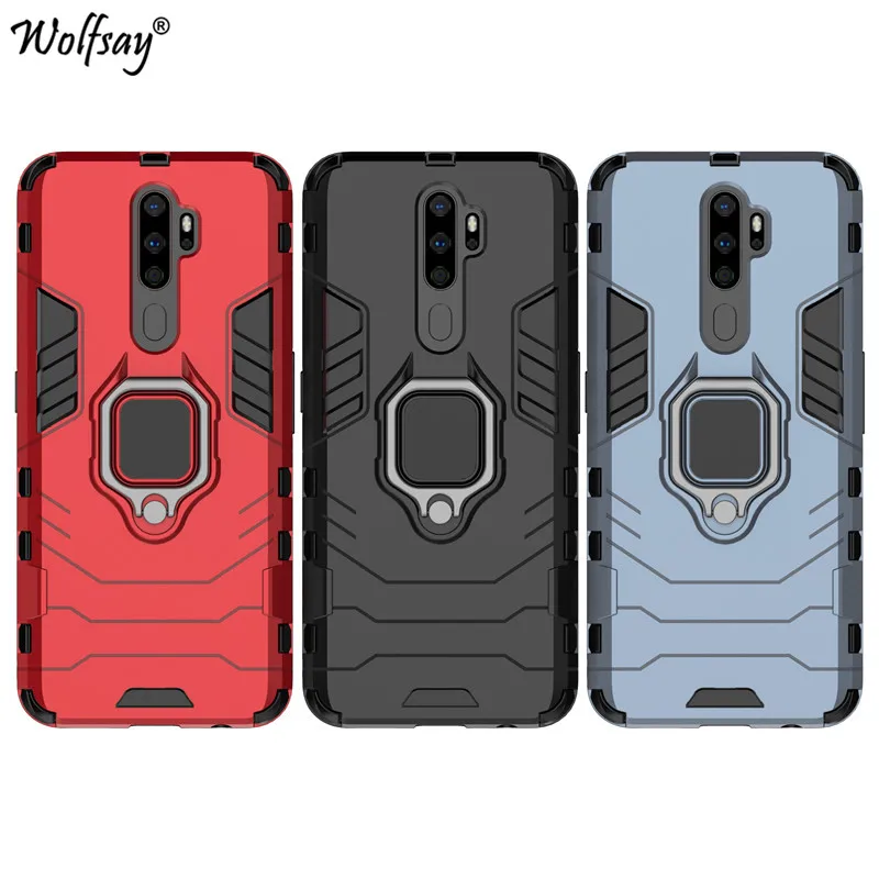 

For OPPO A5 2020 Case Shockproof Armor Metal Finger Ring Holder PC Phone Case For OPPO A5 2020 Protective Cover For OPPO A5 2020