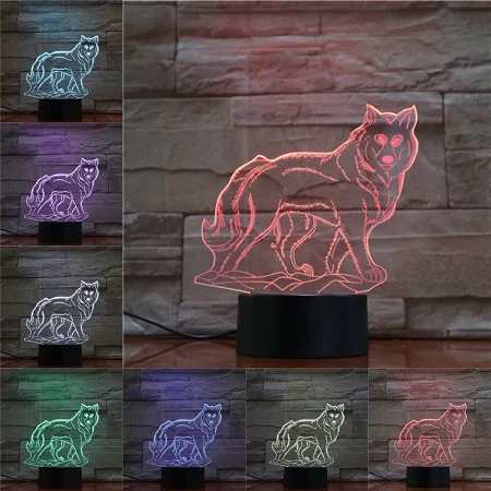 A Креативный Волк 3D свет сенсорный дистанционная лампа абстрактный акриловый Lamparas Дети Рождество подарки на день рождения ребенок спальный стол украшение - Испускаемый цвет: A