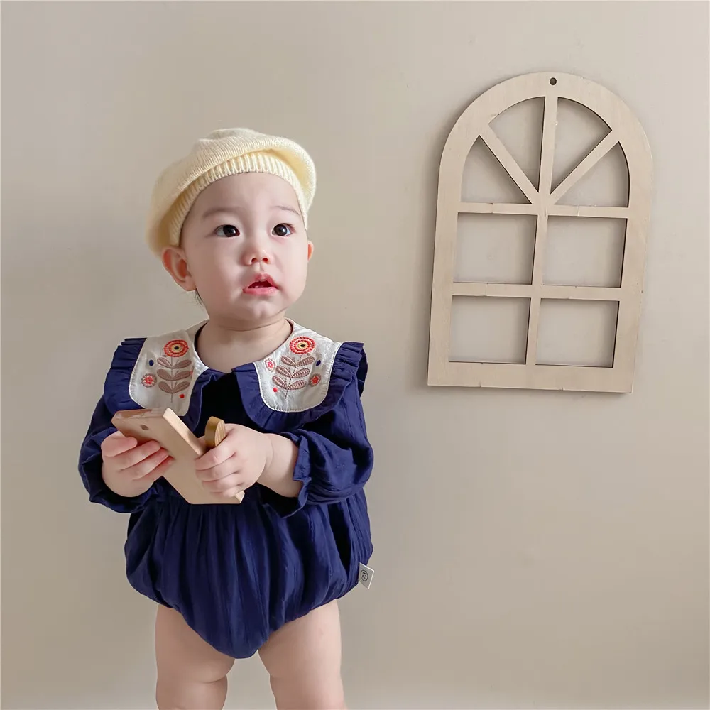 

Baby Embroidery Romper Autumn Girl Lace Cotton Jumpsuit Infant Lovely Romper Twins Sister Clothes Toddler Birthday Outfits