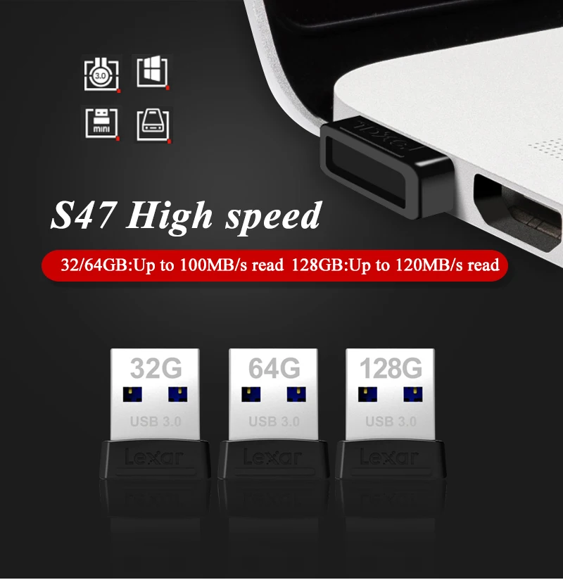 Lexar JUMPDRIVE S47 USB флэш-накопитель 128 Гб 64 Гб оперативной памяти, 32 Гб встроенной памяти, мини-флеш-накопитель USB 3,0 флэш-накопитель до 100 МБ/с. U диск для ПК