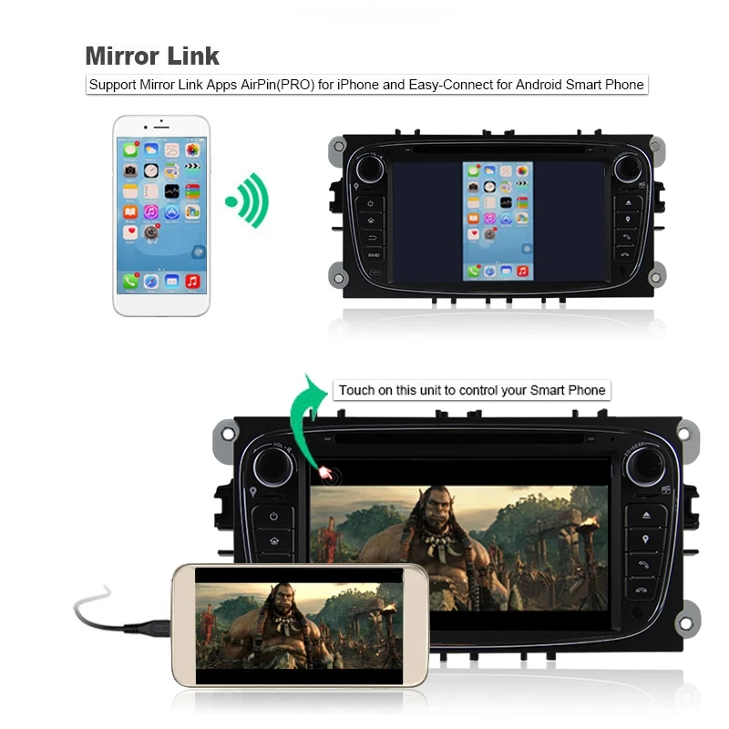 2 Din 7-дюймовый автомобильный DVD-проигрыватель на Android 9.0 с навигацией GPS, поддержкой WIFI, Bluetooth, аудио стерео и радио для Ford Focus.