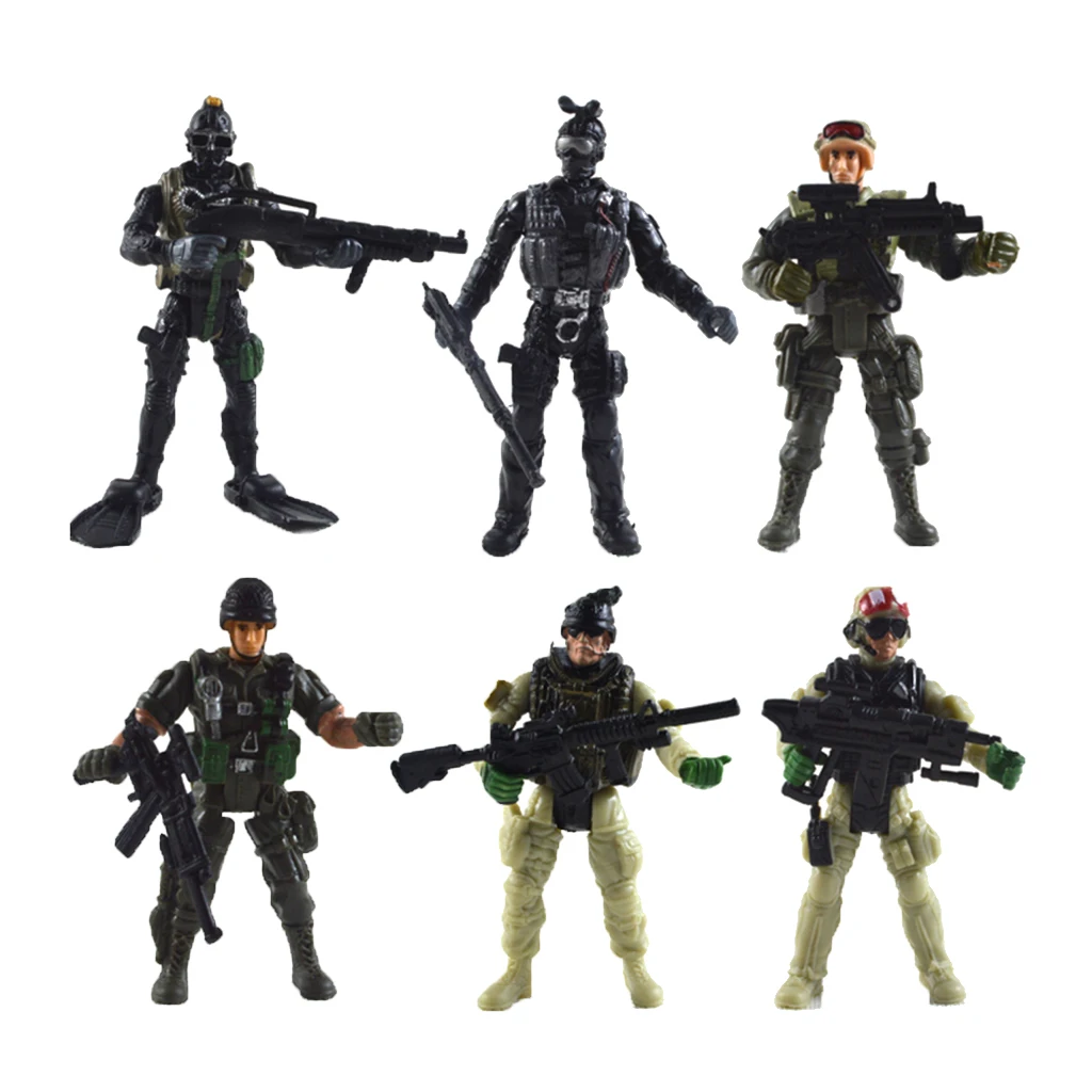 

Set Of 6 Mini Military Soldiers Men Figures W/ Model Toy Collectibles