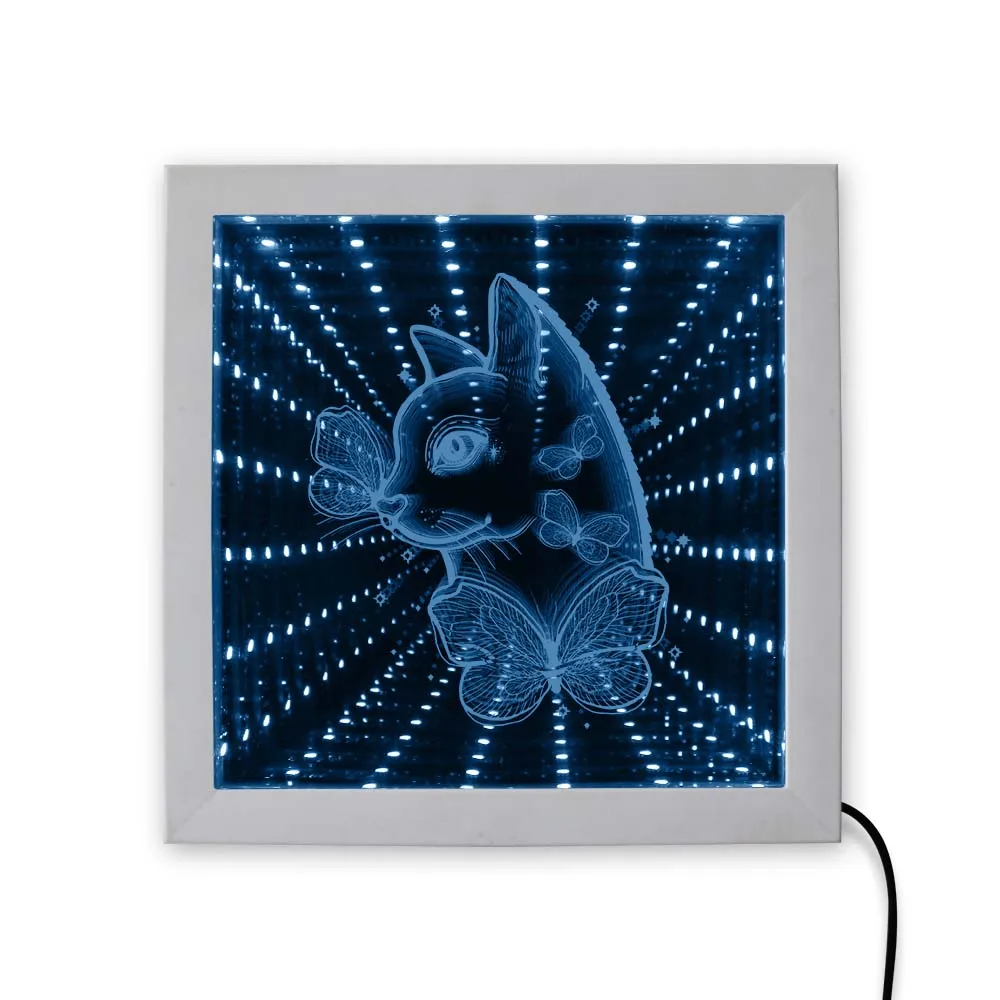 Кошка с бабочкой RGB светодиодный зеркальный каркас бесконечное пространство