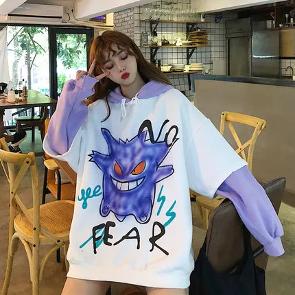 Женский топ 2020 с мультяшным принтом толстовка из двух частей Студенческая осенне