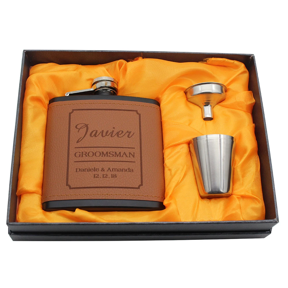 Персонализированные Гравированные 6 унций черная фляга из нержавеющей стали