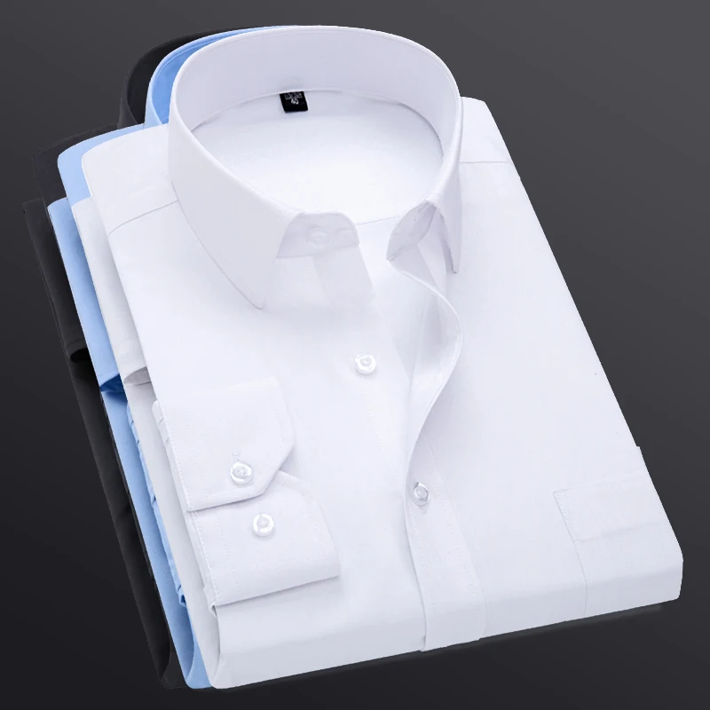 

New Men's Wedding 2021 Shirt Long Sleeve Party Male Brand Shirts White Solid Slim Fit French Cuff Dress Shirts Black S-5XL