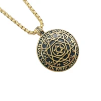 vintage gold david star 12 constellation round medal pendant necklace stainless steel star of davice round necklace