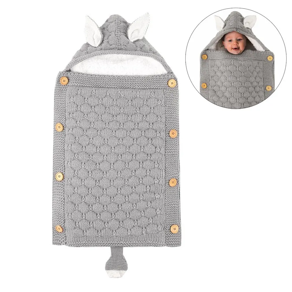 

Fall And Winter Infant Stroller Sleeping Bag Plus Velvets Warm Sleeping Bag With Buttons Mini Ears And Tail Sleeping Bag