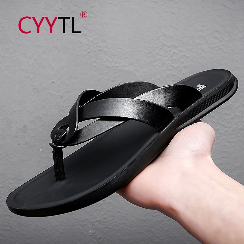 

CYYTL Mens Flip Flops Comfort Sandals Non Slip Rubber Sole Outdoor Lightweight Summer Beach Leather Slippers Claquette Femme