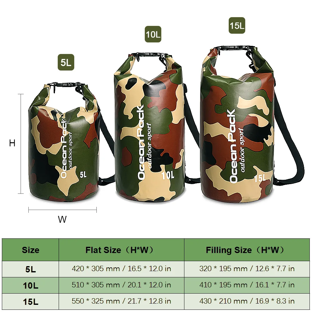

Drifting Swimming Waterproof Dry Bag 5L 10L 15L Roll Up Dry Compression Sack Large Capacity Bucket Bag For Camping Surfing