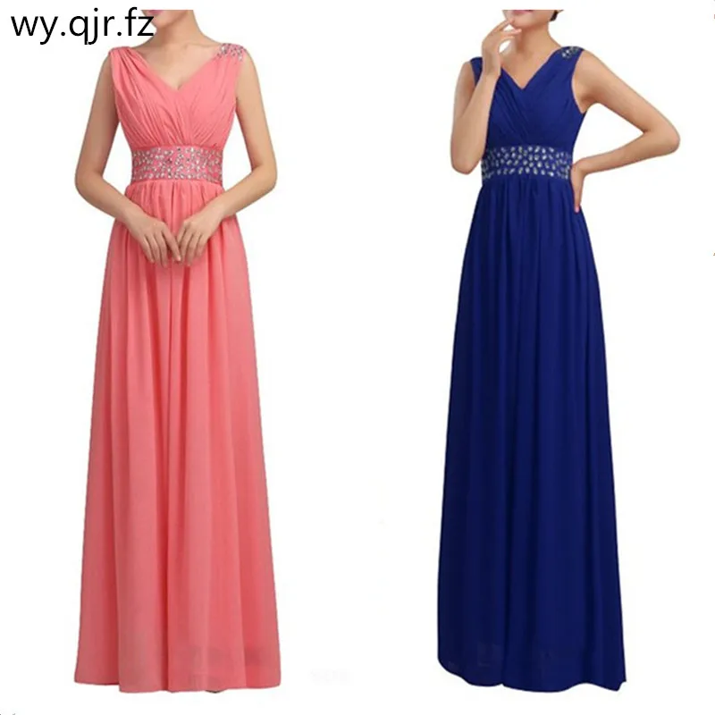 QNZL-110#Long bridesmaid dress Sequined watermelon red pink blue Multiple colors wedding party prom dress wholesale diamond Girl