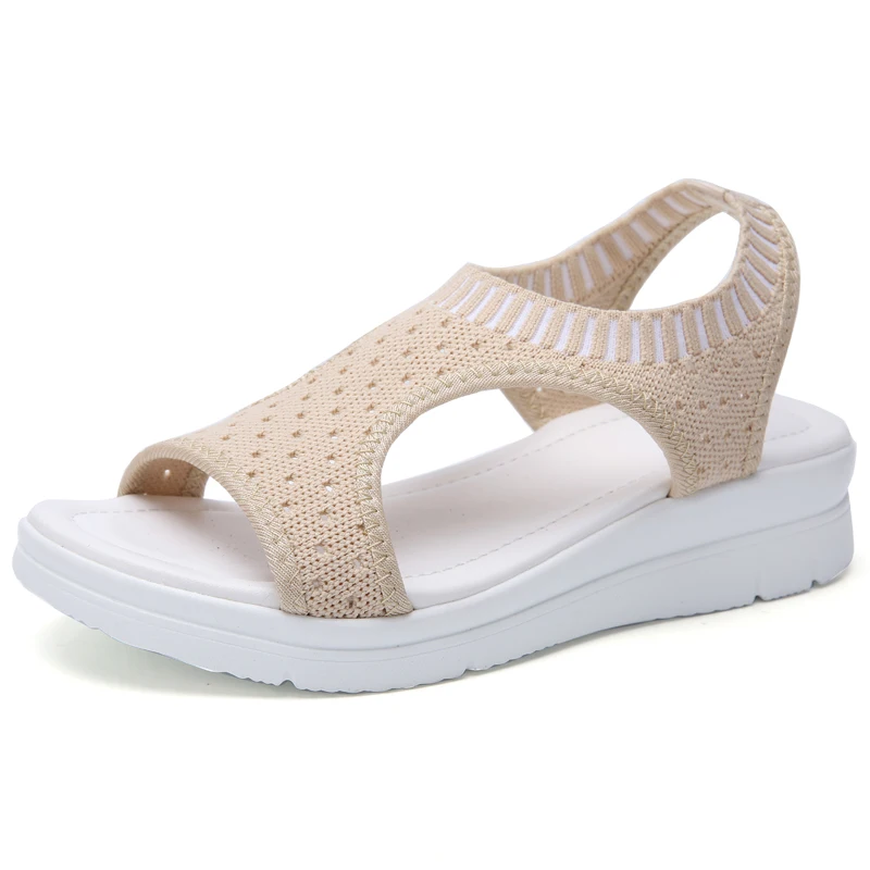 808-1Beige Лидер продаж; повседневные женские сандалии на плоской подошве; дышащая обувь из сетчатого материала; женские слипоны; Женская удобная летняя обувь; большие размеры; - Цвет: 808-1Beige