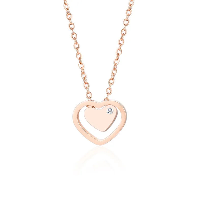 

Fashion Jewelry 2021 Trend Korean Style 500mm Stainless Steel Rose Gold Necklace For Women Set Zircon Heart Pendant YMS N250