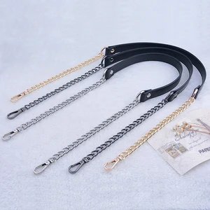 DIY 50cm-160cm Replacement Shoulder Crossbody Bag Strap Black PU Leather Handle with 9mm Gold, Silve