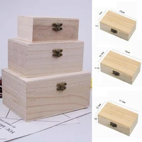 sml wooden storage box plain wood with lid multifunction square hinged craft gift boxes for home supply storage decoration